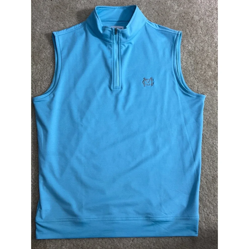 Peter Millar Mens Light Blue 1/4 Zip Golf Vest Performance MC 1918 Logo XLTesirt